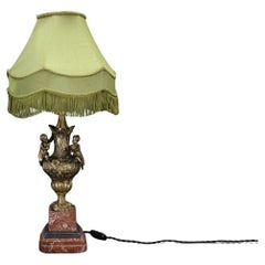Restaurierte Tischlampe aus Messing und Marmor mit Stoffschirm aus den 1940er Jahren
