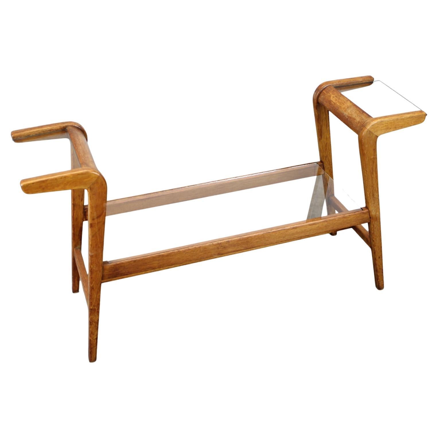 ULUV Mid-Century Wooden Plant Stand with Glass Shelf, 1960s Czechoslovakia