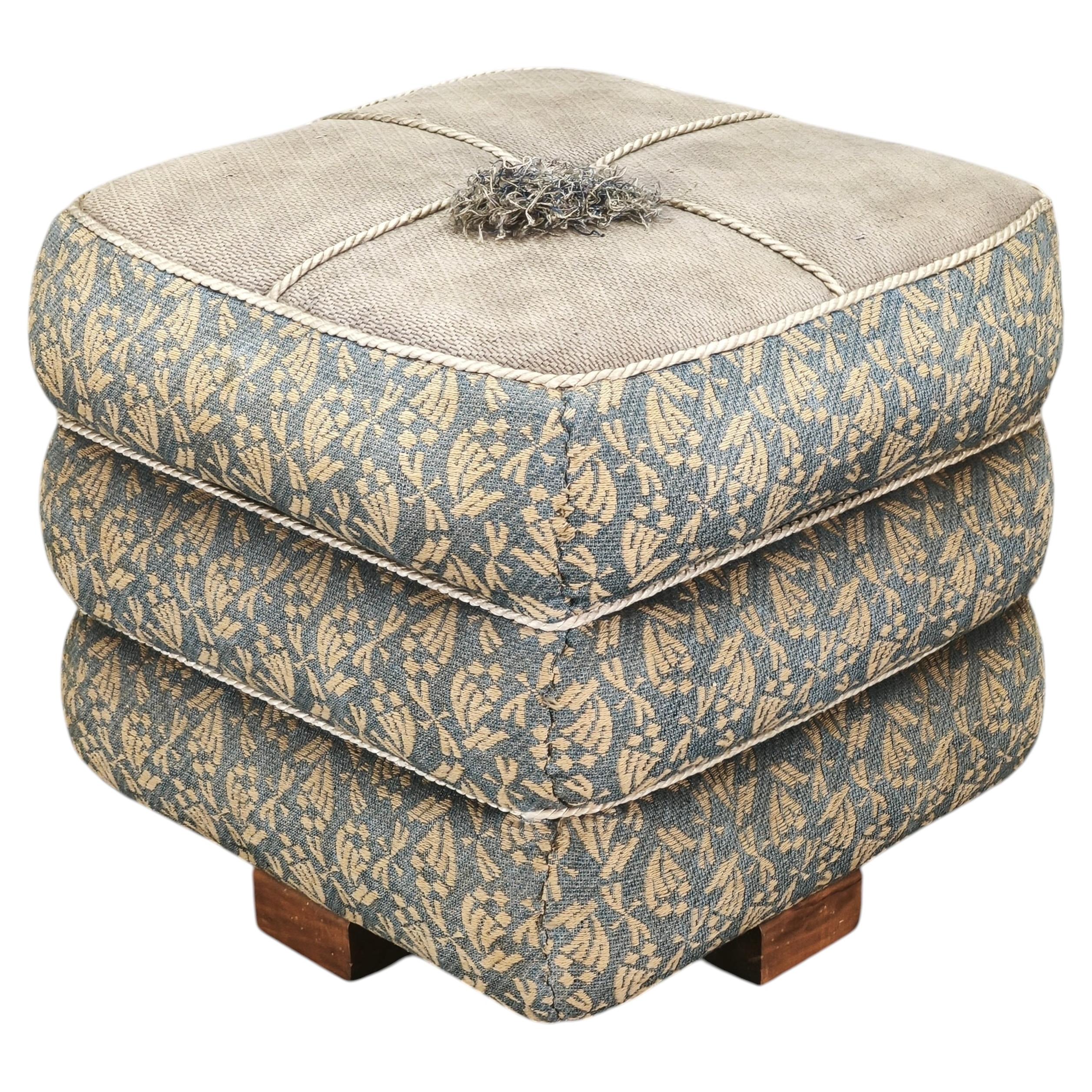 1930s Czech Art Deco Walnut Upholstered Footstool Ottoman