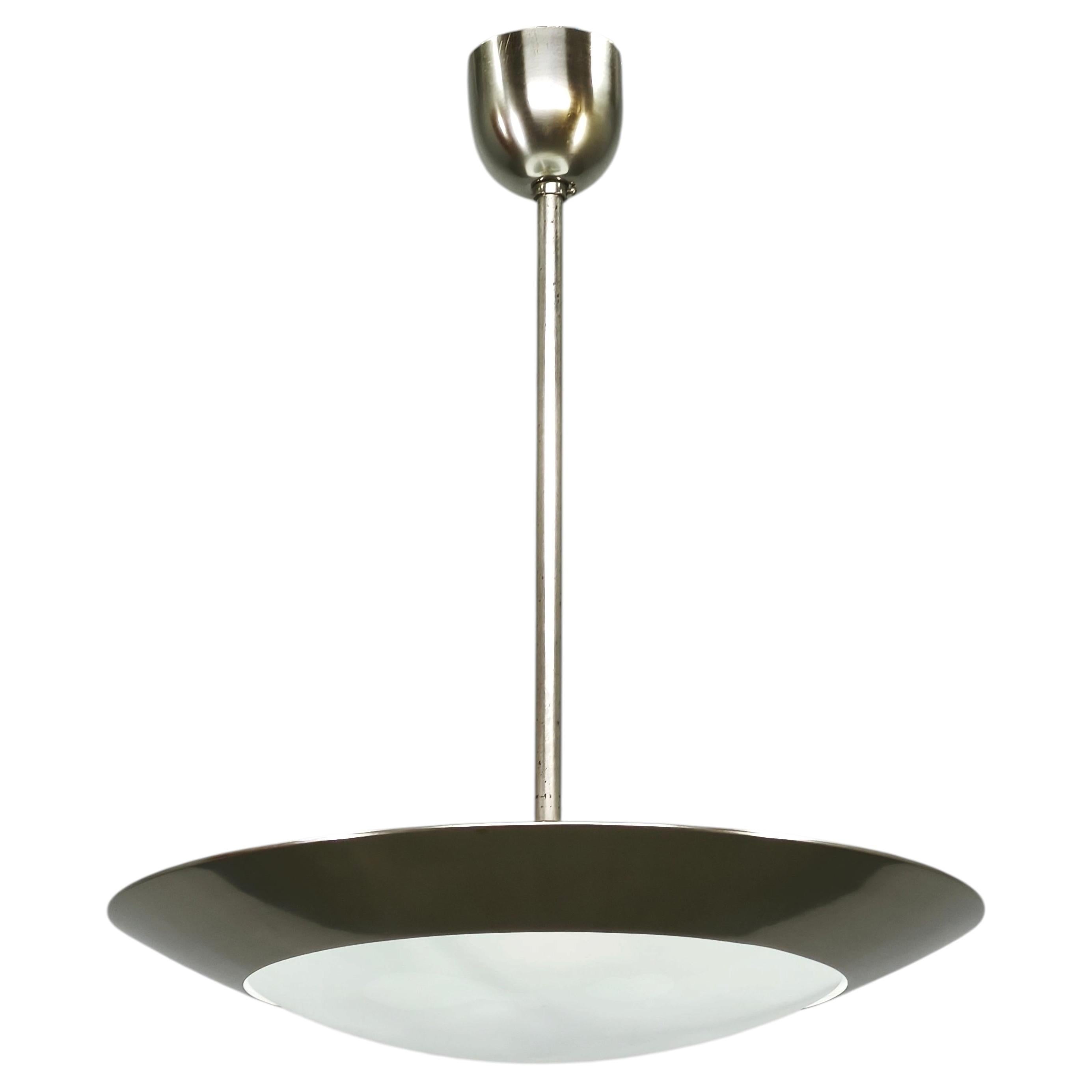 1930s Bauhaus Chrome and Glass Pendant Light from Czechoslovakia