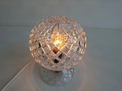 Vintage Czech Cut Crystal Table Lamp, Mid-Century Modern Bohemian Glass Lighting