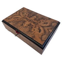 Czechoslovak Art Deco Walnut Burl Veneer Keepsake Box with Original Key