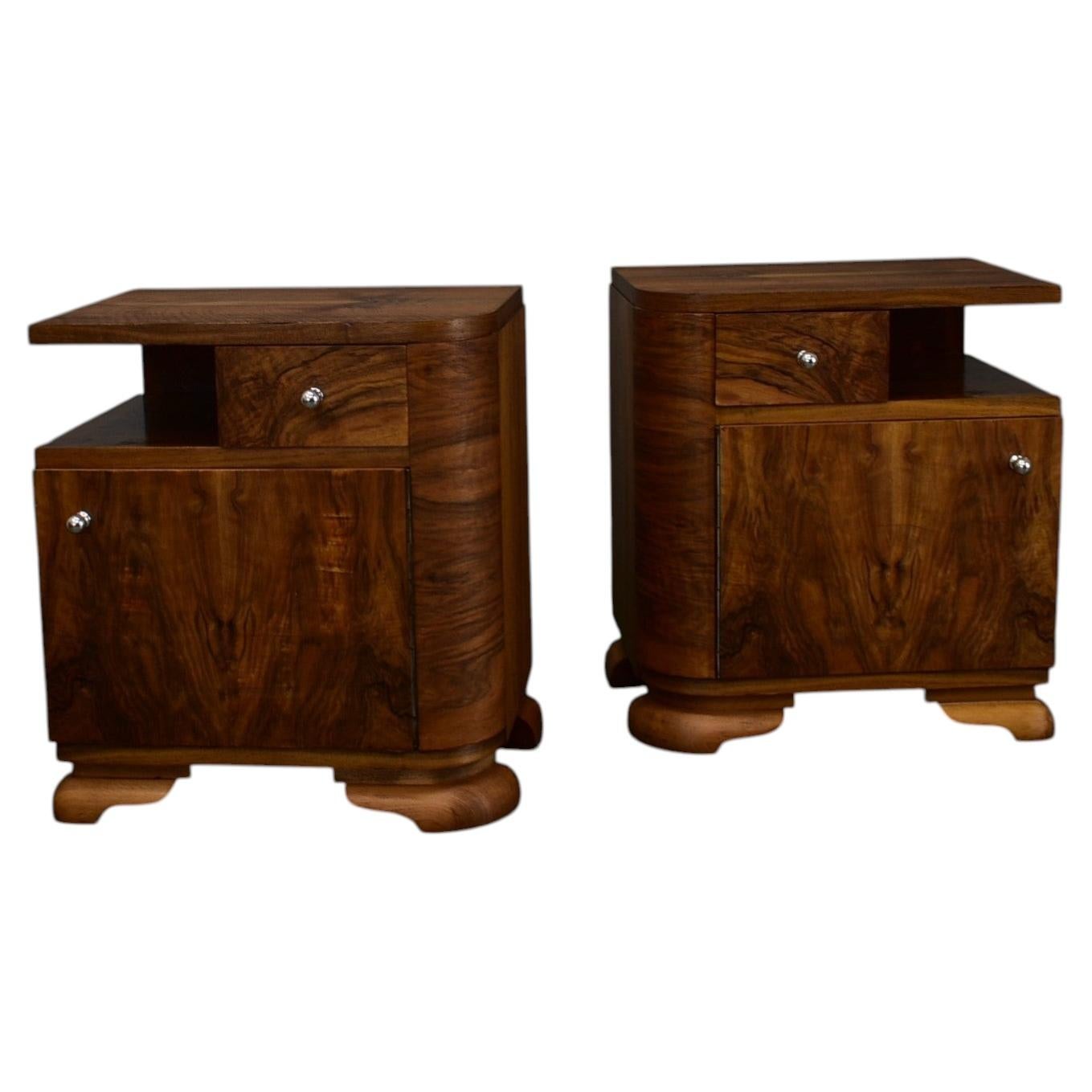 1934s Pair of Art Deco Bedside Tables, Czechoslovakia For Sale