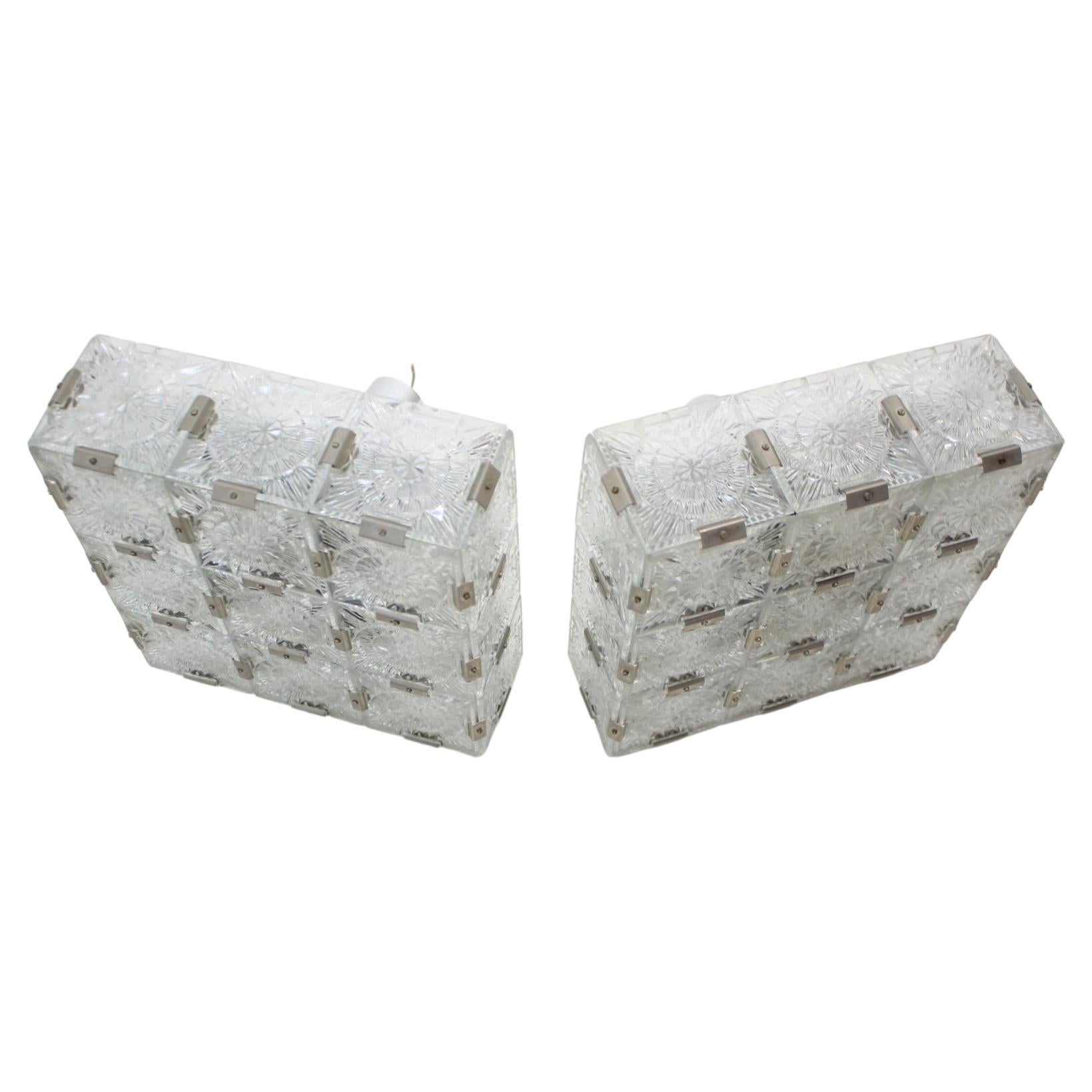 Pair Preciosa Glass Chandeliers Kamenicky Senov Ceiling Lights Vintage Cube Lamp