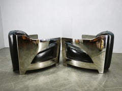 Pair of Timothy Oulton Aviator Leather and Steel Armchairs 1990s