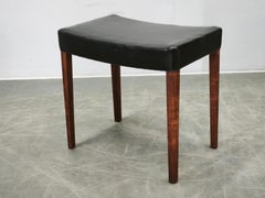 1960s Danish Modern, Mid-Century Modern, Wood and Black Leather Stool