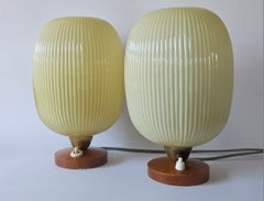 Rare Pair of Table Lamps, Glass and Wood, 1960s
