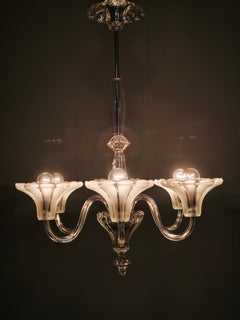 Lustre Art déco à six branches en verre, Tchécoslovaquie, années 1930