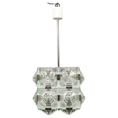 Suspension « cube de verre » de style brutaliste des années 1970, Kamenický Šenov