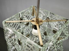 Suspension « cube de verre » de style brutaliste des années 1970, Kamenický Šenov
