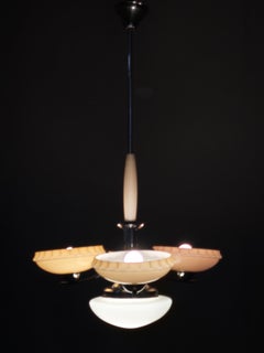 Art-déco-Kronleuchter aus den 1930er Jahren aus Chrom und Champagnerglas, Tschechoslowakei
