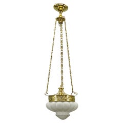 Art Nouveau Brass and Opaline Glass Secession Chandelier, Czechoslovakia, 1900s