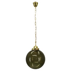 1970s Czech Smoked Glass Globe and Brass Pendant Light