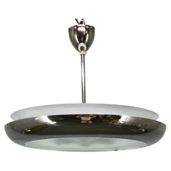 1930s Bauhaus UFO Chrome and Glass Pendant Light, Czechoslovakia