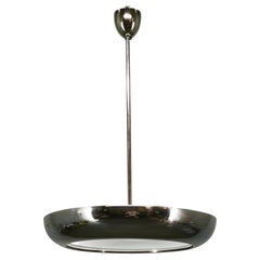 1930s Bauhaus UFO Chrome and Glass Pendant Light, Czechoslovakia
