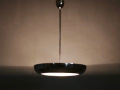 1930s Bauhaus UFO Chrome and Glass Pendant Light, Czechoslovakia