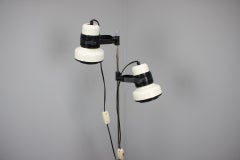 Vintage 1970s Hungarian Space Age Two-Light Adjustable Floor Lamp in White Black