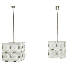 Pair of Crystal Cube Pendants by Lustry Kamenický Šenov, 1970s
