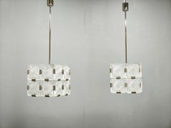 Pair of Crystal Cube Pendants by Lustry Kamenický Šenov, 1970s