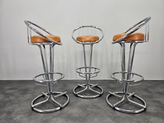 Set of Three Midcentury Bar Stools, Space Age, Italy, 1970.