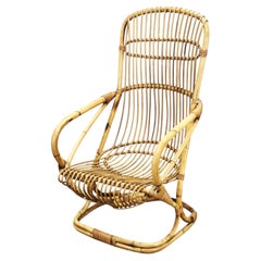 Tito Agnoli Italian Rattan Lounge Armchair, 1950s