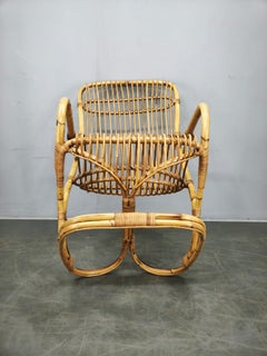 Tito Agnoli Italian Rattan Lounge Armchair, 1950s