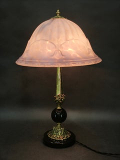 French Art Nouveau Brass, Marble and Opaline Glass Table Lamp, 1920s