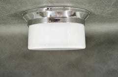 1930s Bauhaus Chrome and Opaline Glass Ceiling Light, Czechoslovakia