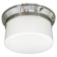 1930s Bauhaus Chrome and Opaline Glass Ceiling Light, Czechoslovakia