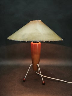 1960s Space Age Tripod Wood Table Lamp with Original Shade, Czechoslovakia