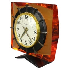 Vintage Soviet Mayak Orange Lucite Mantel Clock, USSR, circa 1970s–1980s