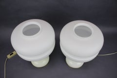 Pair of 1970s Napako Table Lamps in Opaline Glass and Brass, Czechoslovakia