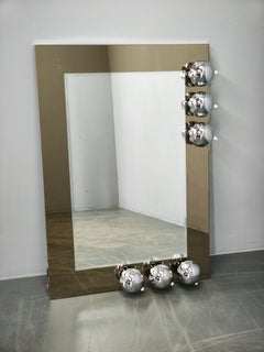 Italian Space Age Mirror with Six Chrome Eyeball Lights, 1970s