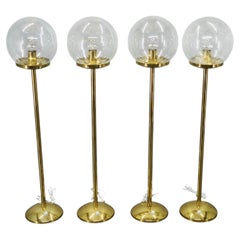 Set of 4 Space Age Brass and Bubble Glass Floor Lamps, Kamenický Šenov 1970s