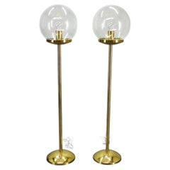 Pair of Space Age Bubble Glass and Brass Floor Lamps, 1970s