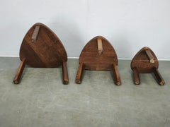 1960s Czechoslovak Mid-Century Solid Oak Nesting Tables, Set of Three