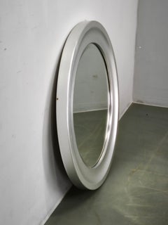 1970s Italian Space Age Round Wall Mirror with Silver Frame