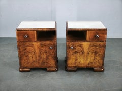 Pair of Art Deco Walnut Nightstands, Czechoslovakia, 1930s