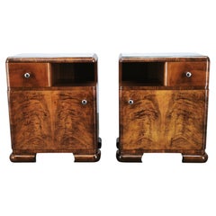 Pair of Art Deco Walnut Nightstands, Czechoslovakia, 1930s