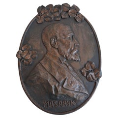 1920 T. G. Masaryk Art Deco Wall Plaque, Czechoslovakia
