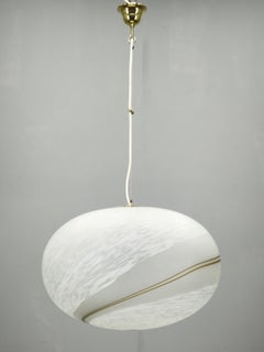 1970s Italian Hand-Blown Venetian Glass and Brass Pendant Light