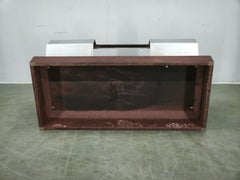 1970s Italian Chrome, Smoked Glass and Wood Coffee Table, Willy Rizzo Style