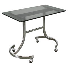 1970s Italian Space Age Chrome and Smoked Glass Rolling Side Table