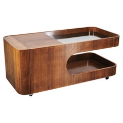 1970s Italian Modernist Wood and Smoked Glass Bar Cart