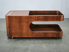 1970s Italian Modernist Wood and Smoked Glass Bar Cart