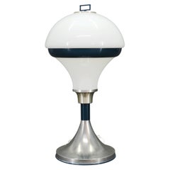 1970s Italian Space Age Opaline Glass and Blue Metal Table Lamp