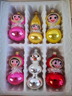 Vintage Czechoslovak Glass Christmas Ornaments, Set of Six, circa 1960