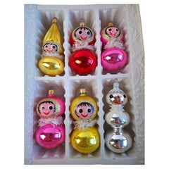 Vintage Czechoslovak Glass Christmas Ornaments, Set of Six, circa 1960
