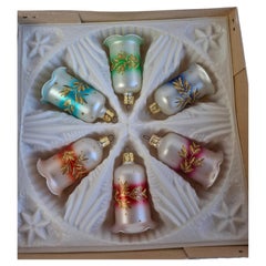 Vintage Czechoslovakian Glass Christmas Bells, Set of Six, circa 1960