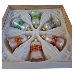 Vintage Czechoslovakian Glass Christmas Bells, Set of Six, circa 1960
